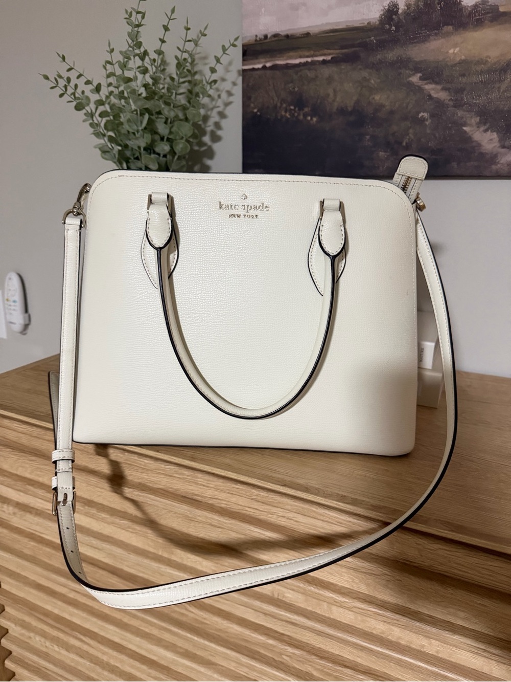 kate spade Cream Pebbled Leather Satchel with Removable Strap